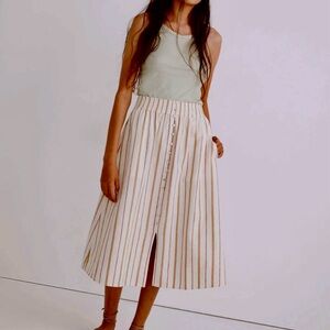 Madewell Linen-Cotton Smocked-Waist Button-Front Midi Skirt